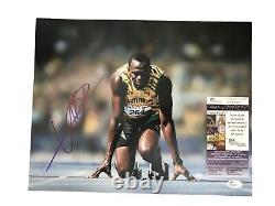 Usain Bolt Signed Jamaica Olympic Sprinting 11x14 Photo JSA New Record On Blocks
