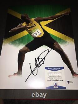 Usain Bolt Signed Jamaican 11x14 Photo 9 Gold Medals Rio Olympics Beckett #8