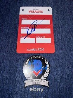 Usain Bolt Signed Official 2012 London Olympic Village Pass Gold Jamaica BAS #3