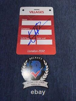 Usain Bolt Signed Official 2012 London Olympic Village Pass Gold Jamaica BAS #4