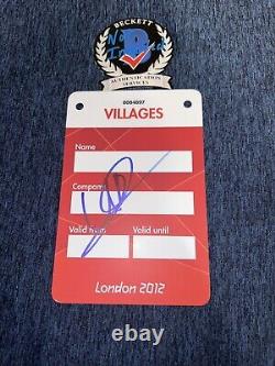 Usain Bolt Signed Official 2012 London Olympic Village Pass Gold Jamaica BAS #5